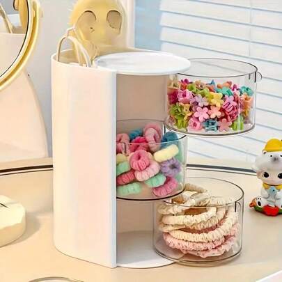 1pc Rotating Multi-Layer Transparent Headwear Storage Box | Dustproof Plastic, Children's Hair Accessory Storage Box, Rotating Design, Clear View | Desktop Storage Box, Cosmetics & Pencil Storage, Arts/Crafts/Sewing Supplies, Hair Clips/Headbands/Scrunchies, Christmas/Valentine's Day/Birthday Gift | Headwear Storage Box