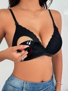 Biustonosz ciążowy z koronkowym wykończeniem w jednolitym kolorze, bez wypełnienia