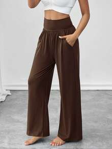 1 Stück Damen Hose mit hoher Taille, weitem Bein, bequem und weich für Fitness, Yoga, Outdoor-Aktivitäten, Spazierengehen, Wandern, Übungen, Lässig mit Seitentaschen, für Herbst/Winter