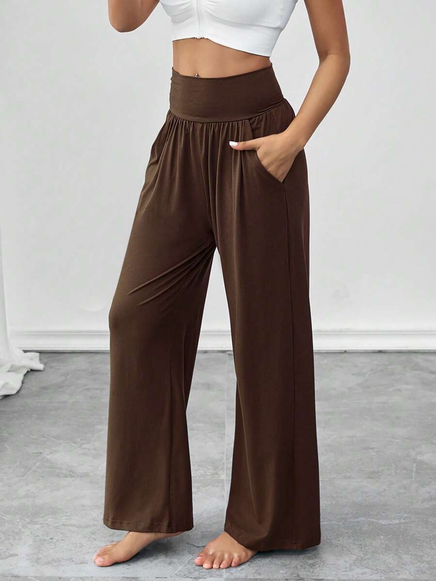 1 Stück Damen Hose mit hoher Taille, weitem Bein, bequem und weich für Fitness, Yoga, Outdoor-Aktivitäten, Spazierengehen, Wandern, Übungen, Lässig mit Seitentaschen, für Herbst/Winter