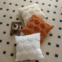 1/2Pcs Autumn Pumpkin Throw Pillow Cover - Soft Suede Jacquard, Zipper Closure, Beige With Orange Pumpkin Design, 18x18 Inches - Soft Fall Decor For Sofas And Bedrooms, Farmhouse Style, Holiday Home Decor, Decorative Throw Pillow,Sofa Bed Decor For Halloween, Thanksgiving, Christmas