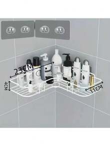 1 pieza Estantería de pared para el baño sin taladro para gel de ducha y cosméticos, organizador de almacenamiento de 2 niveles con ganchos, decoración del hogar y del baño, decoración de otoño, vuelta al cole, estantería de ducha sin taladro, organizador de baño, soporte de champú sin taladro para ducha, estantería de baño sin taladro con 4 ganchos extraíbles, estantería de ducha, decoración del hogar para el baño, entrega de estilo aleatorio para el verano