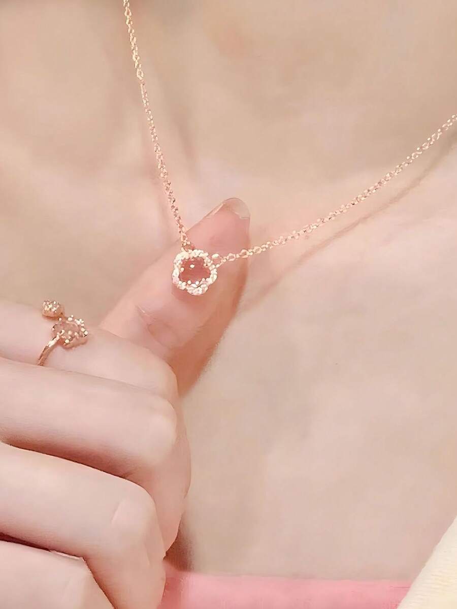 1pc Elegant Women's Jewelry, Romantic Cherry Blossom Necklace, Luxury Minimalist Design, Rose Gold Delicate Choker Necklace, Suitable For Daily Wear