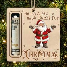 木制圣诞树硬币收纳盒 - 圣诞老人雪橇和驯鹿节日装饰，采用“送几美元”设计，雪花图案和挂绳，适用于圣诞礼物、小礼物填充物、节日家居装饰、季节性装饰品、有趣的节日布置，由木质材料制成，专为送礼者设计 - 彩色 - 查看 1