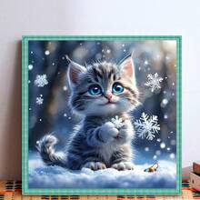 1 Set 5D Diamant Malerei Kit [11.8*11.8 Inches/15.7*15.7 Inches], Schneeflocken- und Kätzchen-Muster, geeignet für erwachsene Anfänger DIY Mosaik Diamant Malerei, Vollbohrung Handarbeit Diamant Malerei, kann Wohnzimmer, Schlafzimmer, Büro Wand dekorieren, eine Überraschung für Familie und Freunde, ohne Rahmen - Verschiedenfarbig - Übersicht 9