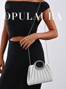 OpulAura 女士时尚闪亮水晶钻晚宴手拿包，奢华闪亮钻石镶嵌礼服包，适合晚会、派对、生日、婚礼，可作为生日礼物 - 銀色 - 查看 9