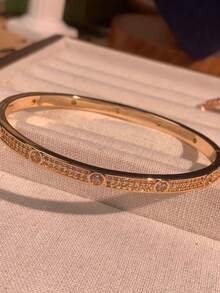 1pc 18K Gold Plated Diamond Inlaid Bracelet, Suitable For Daily Wear