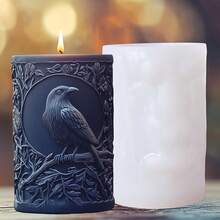 Raven Embossed Cylinder DIY Candle Silicone Mold - White - View 3