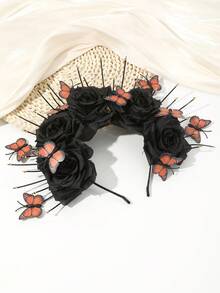 1 Stück Halloween Kopfschmuck Bionik Rose Schmetterling Haarband Party Haaraccessoire Lustiger Haarclip Dark Lolita übertriebener Cosplay Haarreif, Halloween Kostüme Feiertags Grundausstattung, Haarband, Haarreifen