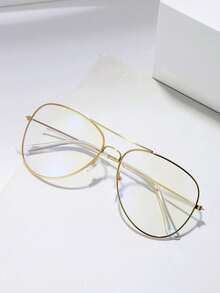 一副男士经典飞行员轻便日本产金色透明镜片金属双梁复古眼镜，四季皆宜 - 金色 - 查看 10