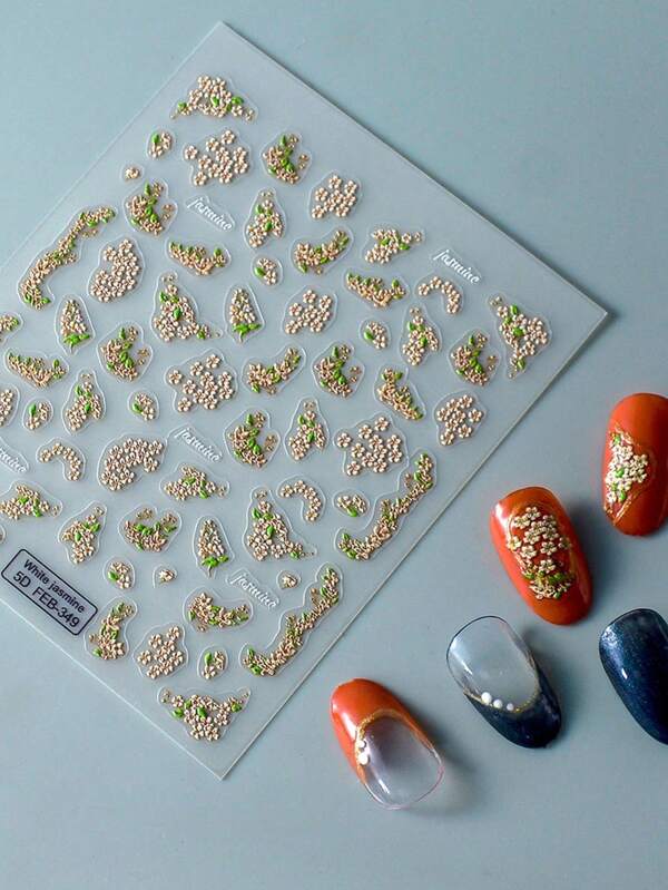 1 Sheet 5D Embossed Nails Gu Plum Blossom Petal Sticker DIY Adhesive Manicure Nail Art Sticker Decals