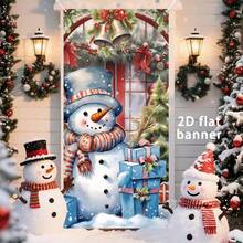 1 pieza Pancarta de puerta con diseño de muñeco de nieve navideño, 90cm x 180cm, material de poliéster duradero, decoración navideña, decoración para fiesta de Navidad, para uso en exteriores e interiores, ideal para porche, patio, garaje y hogar