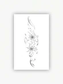 1 pieza Tatuaje temporal impermeable, resistente al sudor y lavable, de material de PVC, diseño personalizado de alta gama, pegatina de tatuaje de pareja con estilo Ins, patrón de flor de lirio y ombligo, adecuado para uso diario, dura de 3 a 5 días - Negro - Ver 6