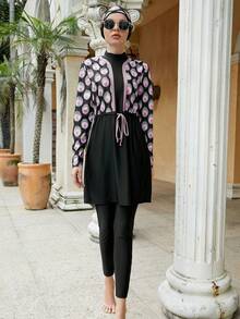 VFJ Women Muslim Swimwear Islamic Modest Swimsuit 3 Pieces Full Cover Hijab Long Sleeve Burkini Top Dress + Pants