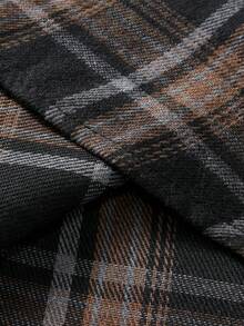 Men's Long Sleeve Brushed Plaid Shirt, Casual, New, Black/Coffee Color, Autumn/Winter - 咖啡棕 - 查看 6