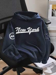 Young Boy Letter Print Warm Hoodie Sweatshirt