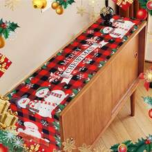 1pc Christmas Table Runner,Santa Claus Christmas Decorations Table Runner Red Merry Xmas Table Runner Buffalo Check Plaid Party Decor Winter Holiday Kitchen Dining Table Decoration For Indoor Home
