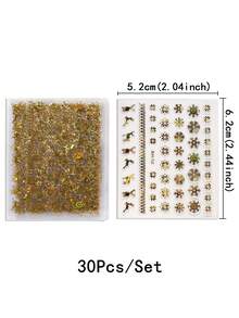 30sheets/Set Mixed Glod Snowflakes Nail Stickers Christmas Self Adhesive Nail Art Stickers Snowflake Design 3d Stickers Decals Decoration Nails - Gold - View 6