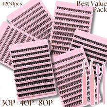 1200PCS Clusters Eyelashes Thick & Fluffy Wispy Lashes 0.07mm D Curling False Eyelashes 30D40D80D/8-16mm Mixed Length Faux Mink Individual Eyelashes Natural Soft Eyelash Extension Cosmetics Suitable For Any Style, Perfect For Daily Makeup, Parties, Travel, Wedding, Christmas, Valentine's, Halloween & Thanksgiving, Festive Glam Beauty - Hồng - Xem 7