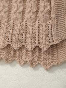 Girls' Round Neck Knitted Vest With Bow Design, Solid Color, Spring/Summer/Autumn - Khaki - View 5