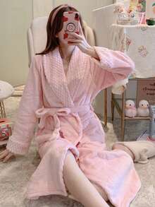 2024 Winter Neue Korallenfleece Bademantel, Dicker & Langer Flanell Bademantel für Frauen, Frühling & Herbst