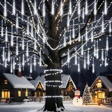 1 طقم / 8 قطع أضواء دش النيزك بالطاقة الشمسية، أضواء ستارة LED، دش نيزكي رومانسي، أضواء دش نيزكي متلألئة، 4 ألوان، حديقة خرافية، مناسبة لديكور الحفلات والحديقة والفناء والمنزل والخارج والغرفة، أضواء جنية مقاومة للماء، عنصر ديكوري ذو جو رومانسي!