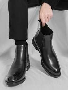 Men's Chelsea Boots Leather Lightweight Casual Chukka Ankle Boots Classic Elastic Dress Boots For Men - 黑色 - 查看 6