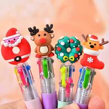Mini Christmas Themed Ballpoint Pens - Retractable, Silicone Barrel, Ergonomic Grip, Assorted Vibrant Designs, Medium Point For Office & Holiday Gifts