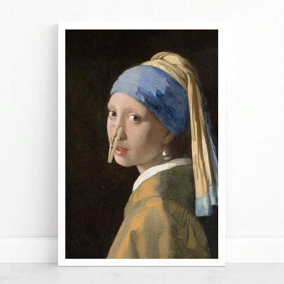 Johannes Vermeer's 'Girl With A Pearl Earring' - Vintage Humor Art Print For Bathroom Decor, Unframed Canvas Poster, Perfect Gift For Artists