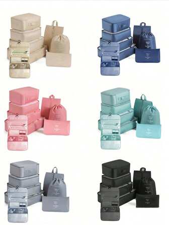 8 件套收纳袋套装 - 轻便行李收纳袋，带鞋袋，背包/行李箱衣物收纳系统，大学宿舍和度假旅行必需品