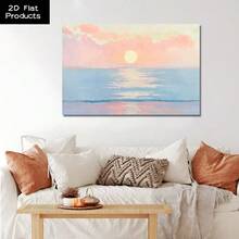 Posters & Prints, 1 Pc Framed 2D Flat Canvas Poster, Sunset Seascape, Soft Colors, Impressionist Style Wall Art, Ideal Gift For Bedroom Living Room Corridor, Wall Art, Wall Decor, Room Decoration, 2D Flat - 藍色 - 查看 3