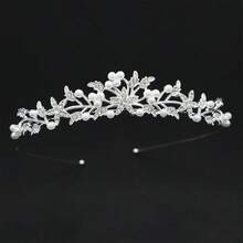 Bridal Tiaras Rhinestone Flower Pearl Headband For Wedding Party Stage Hair Accessories - Silver - View 5
