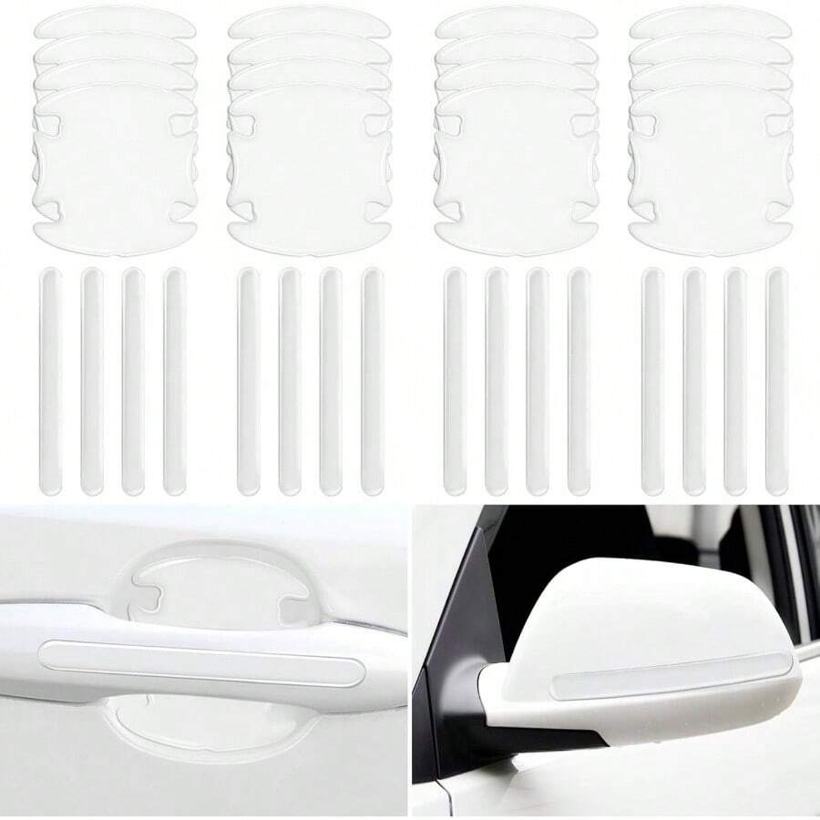 16 protectores de manija de puerta de coche, resistente al agua, antiaraazos, pintura para manija de puerta de coche, para evitar araazos, accesorios exteriores para la mayora de modelos - Transparente - Ver 1