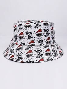 1 Stück Polyester Weihnachtsbaum & Weihnachtsmann Muster umkehrbarer Fischerhut, geeignet für Weihnachtspartys, Feierlichkeiten, unisex warm für den Winter