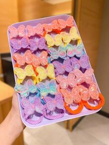 10pcs/Set Cute Colorful Butterfly Hair Scrunchies Set, Shiny Double-Layer Butterfly Design High Elasticity Seamless Non-Damaging Hair Ties, Pink, Purple, Blue, Yellow, Orange Colors Available, Suitable For Daily, School, Party, Ponytail Use (No Gift Box)