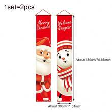 1set (2pcs) - Christmas Couplets, Snowman Old Man Pattern Door Curtain Banners, Christmas Holiday Room Door Decorations, Party Home Courtyard Outdoor Garden Decoration Paintings And Hanging Fabrics, Christmas Party Atmosphere Decoration Supplies