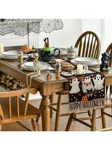 1 pièce Décoration de table d'Halloween, citrouille Jack-O'-Lantern, fantôme, toile d'araignée, chat noir, points, décorations intérieures et extérieures pour la maison, la cuisine et la salle à manger pour les fêtes
