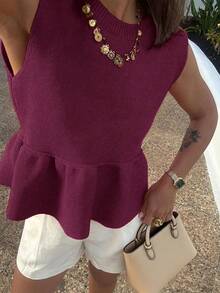 FOR BEAUTY Women's Knit Sleeveless Tank Top, Casual Minimalist Style, Solid Color, Back To School Essential, Spring/Summer - Burgundy - View 6