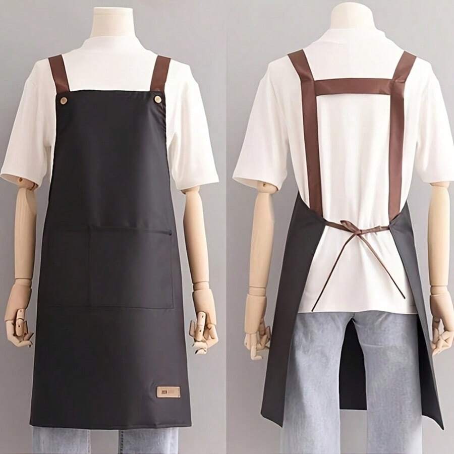 1 件男女通用围裙 - 采用涤纶材料制成，适用于美发沙龙和咖啡厅制服、厨房和餐厅厨师服务围裙 - 专业客户服务服装，质地光滑 - 彩色 - 查看 1