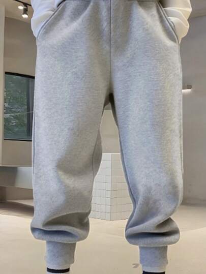 Boys' Sweatpants Sports Pants, Versatile Bottoms With Pockets And Ribbed Cuffs, Suitable For Spring, Autumn And Winter