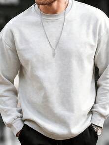 GRDR Men's Casual Solid Color Pullover Crew Neck Sweatshirt - Light Grey - View 2