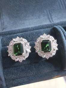 一对奢华立方氧化锆耳钉，适合婚礼、派对、订婚、周年纪念、情人节等场合，是送给女性的绝佳礼物。 - 1# - 查看 12