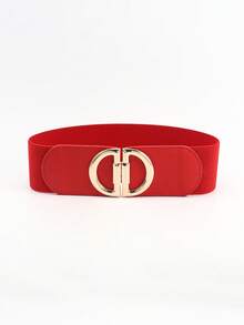 Metal Buckle Elastic Belt - Red - View 4