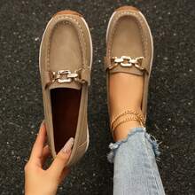 Casual Comfortable Women Loafers Lightweight Slip On Low Top Round Toe Fashion Chain Decorated Shoes - 駝色 - 查看 9