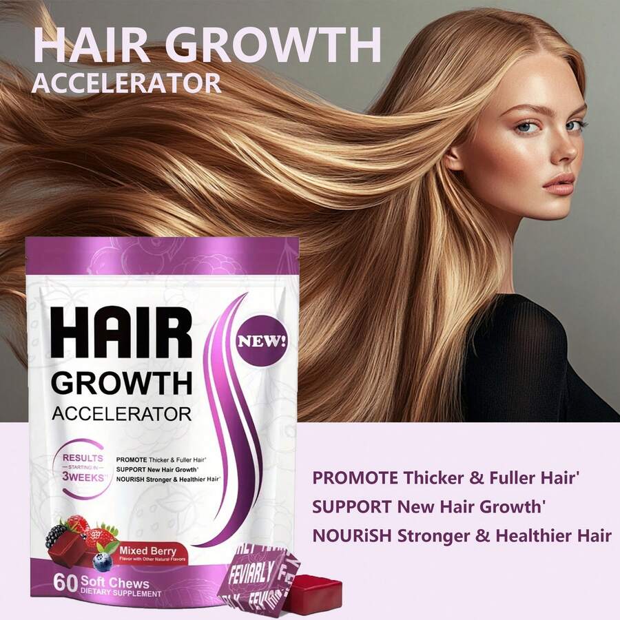 MONTUE Hair Accelerator Soft Chews, Hair Vitamins For Women And Men With Clinically Studied Lustrive And Biotin, Promotes Thicker, Fuller, Stronger Hair, Mixed Berry, 60 Soft Chews - 軟糖 - 查看 1