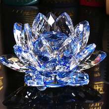 Sparkly Crystal Lotus Flower Ornament, Hue Iridescent Reflection, Decorative Glass Figurine, Crystal Suncatcher, Feng Shui Home Decor - Xanh đậm - Xem 3