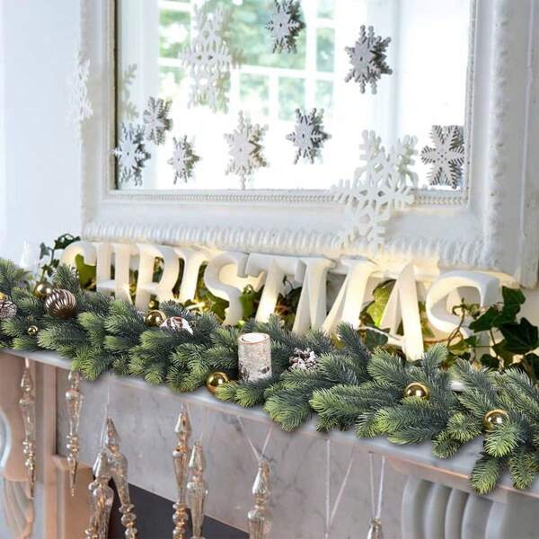 1 pieza Guirnalda de Navidad de 180 cm, guirnalda de hojas de pino artificial realista para decoración de chimenea, mesa central, hogar, invierno y otoño