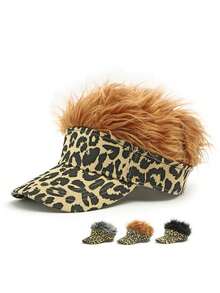 1pc Unisex Leopard Print Wig Hat, Streetwear Hip Hop Visor Cap, Casual & Versatile Baseball Cap - Leopard Print Wig Cap - View 7