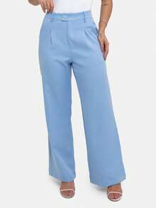 Simple Elegant Casual Polyester Zipper Pocket Button Daily Pants - Baby Blue - View 4