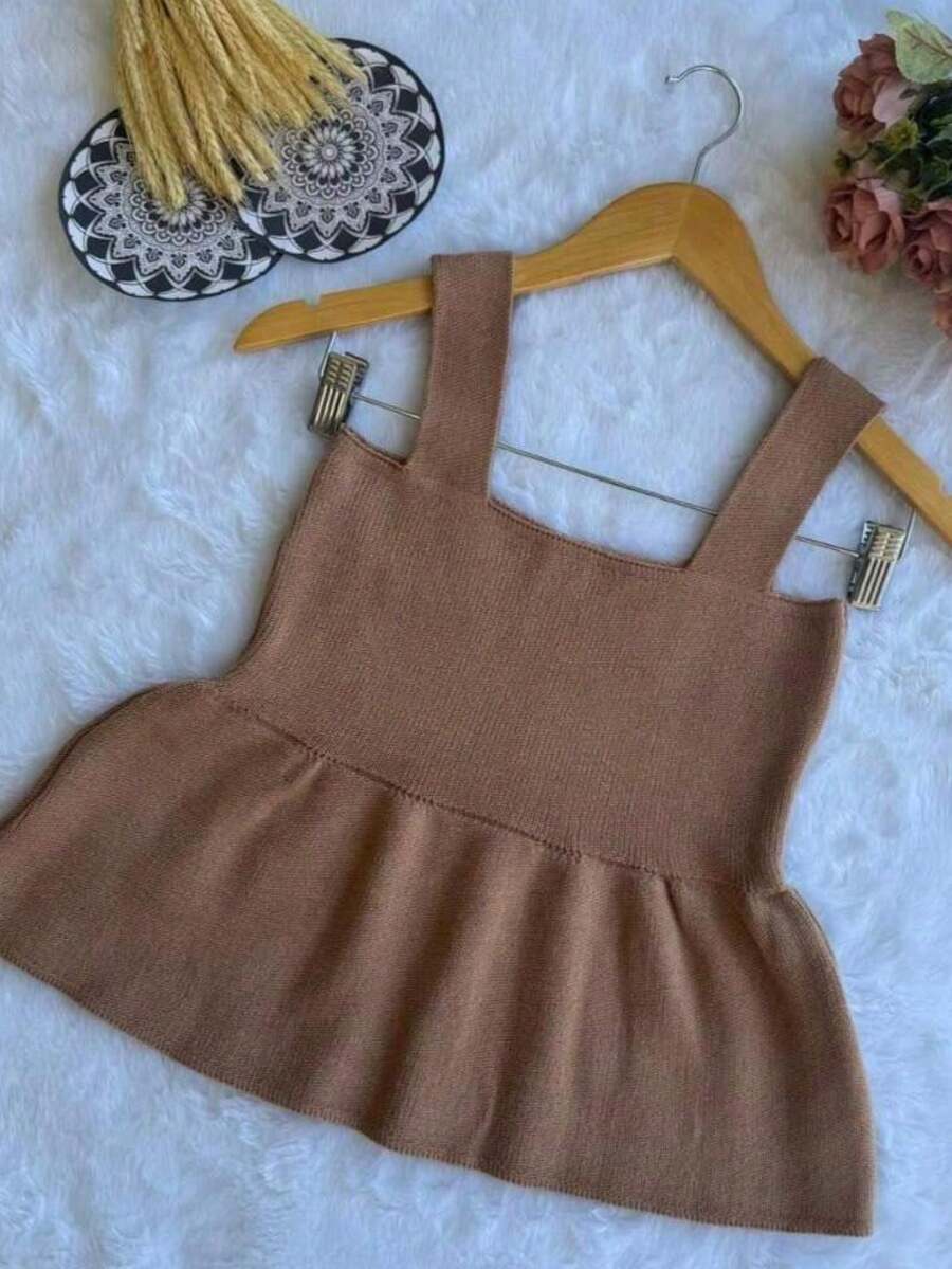 Women's Tank Top With Ruffle Peplum Tricot Modal Summer 2025 Realize Trico Rodadinha - Beige - View 1